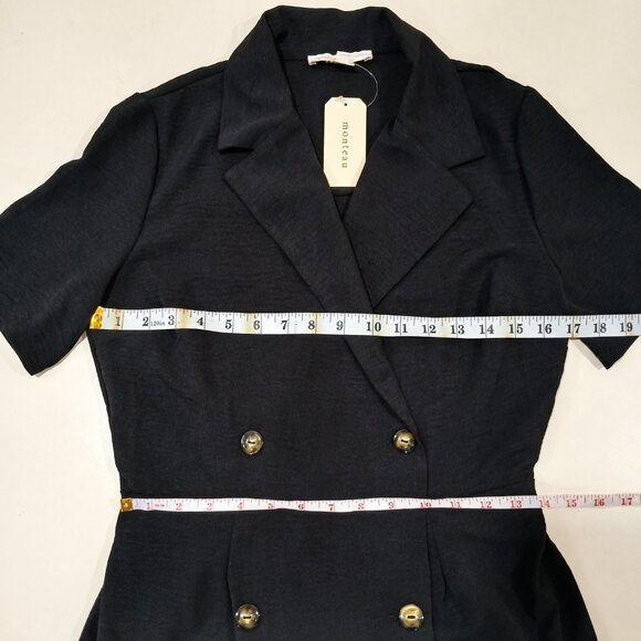 Monteau Los Angeles Black Cross Front Double-Breasted ShortSleeve Button Dress L - Picture 14 of 15